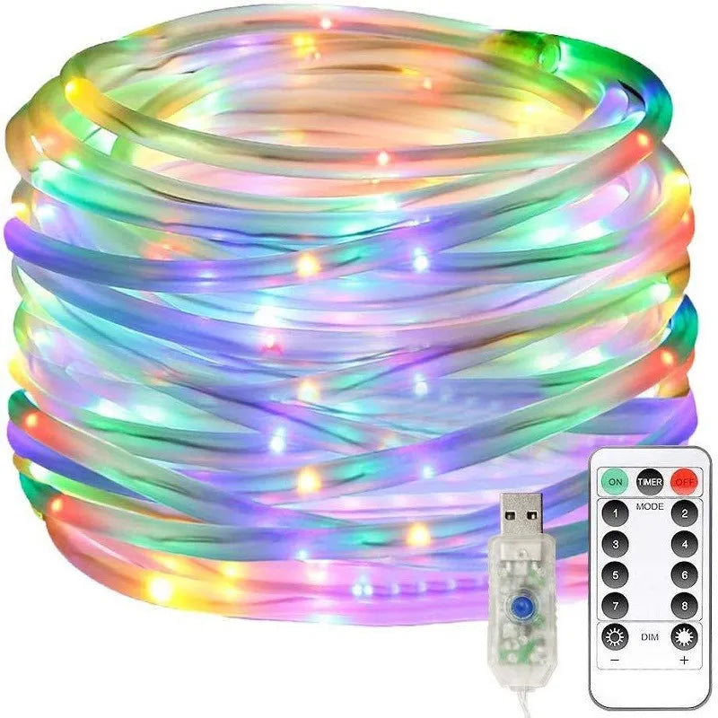 USB Telecontrol Lighting Strings 100/200LEDs 8Modes Outdoor Tube RGB