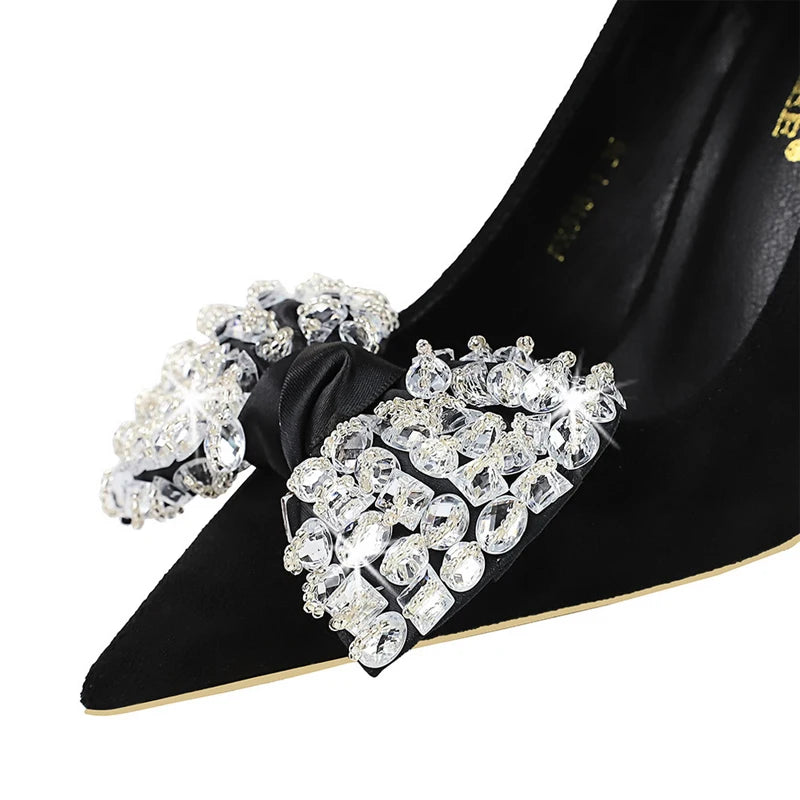 Rhinestone Bowknot Design Women Pumps Fashion Banquet Shoes Luxury High Heels