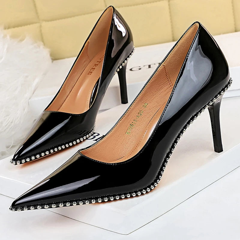 Sexy Party Rivet Woman Pumps  NHigh Heels Stiletto Pu Leather Women