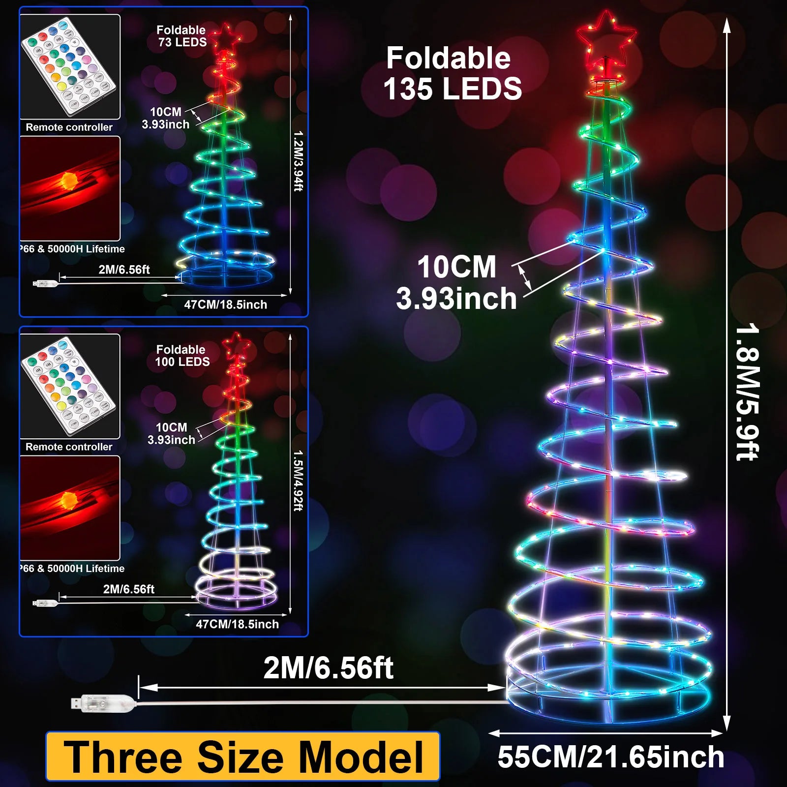 1.2/1.5/1.8m LED Spiral Christmas Tree Lights