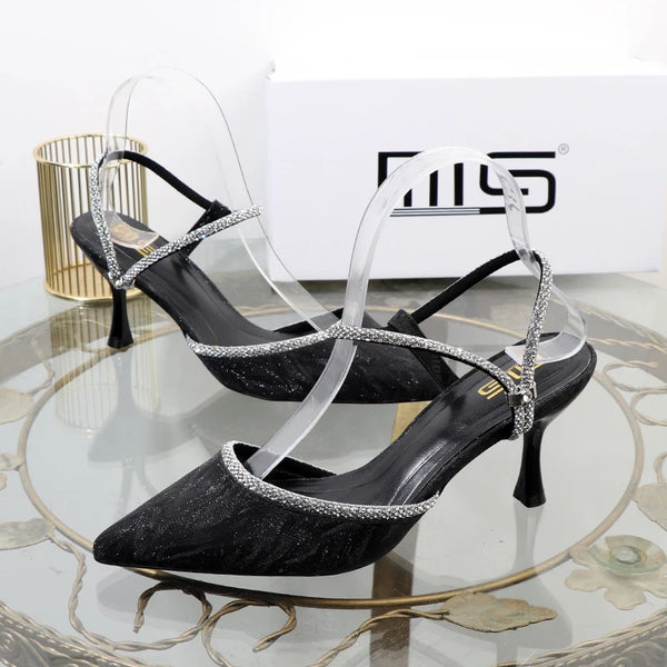 Pointed high-heeled sandals  new rhinestone drill T-belt women's shoes