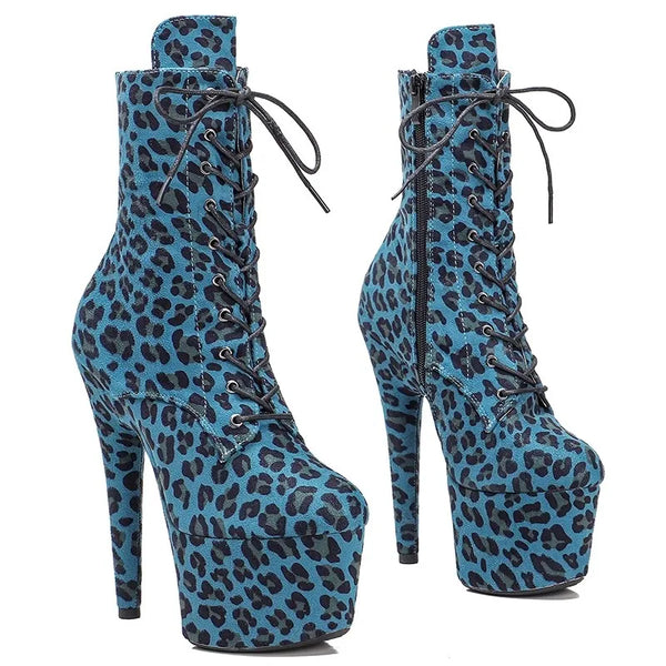 Leopard Upper 17CM/7Inches Women's Platform Party High Heels Modern Boots