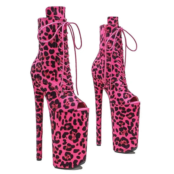 26CM/10inches Leopard Upper small open toe sexy exotic High Heel  boot