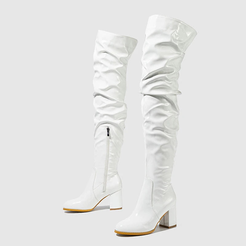 Fashion Round Toe Motorcycle Thigh High Boots Women