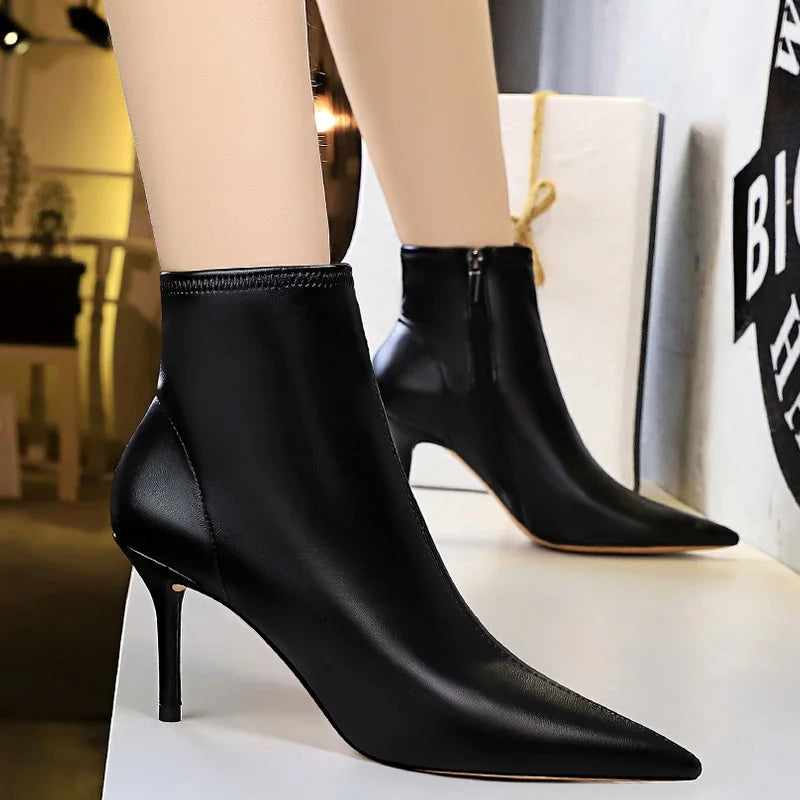 Leather Boots Women High-Heeled Boots Keep Warm Winter Boots