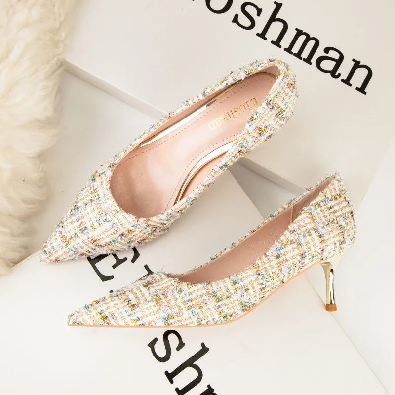 Women's Fashion Simple Plaid Sequins All-match High Heels Stiletto High Heels