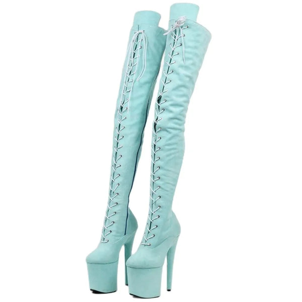 Pole Dance Boots Over-the-knee Boots 20CM High Heel Platform Flannel Full Side Zip Women