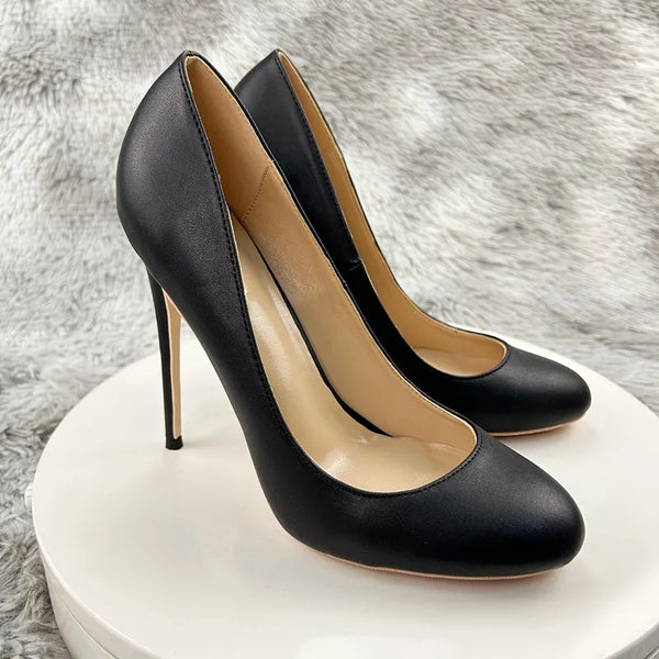 Elegant Women Matte Black Round Toe High Heel