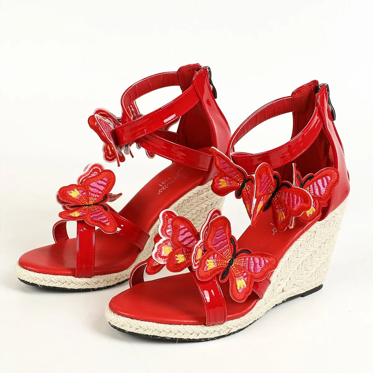 Summer 8CM Wedges Sandals For Women's Hemp Rope Platform Butterfly High Heels