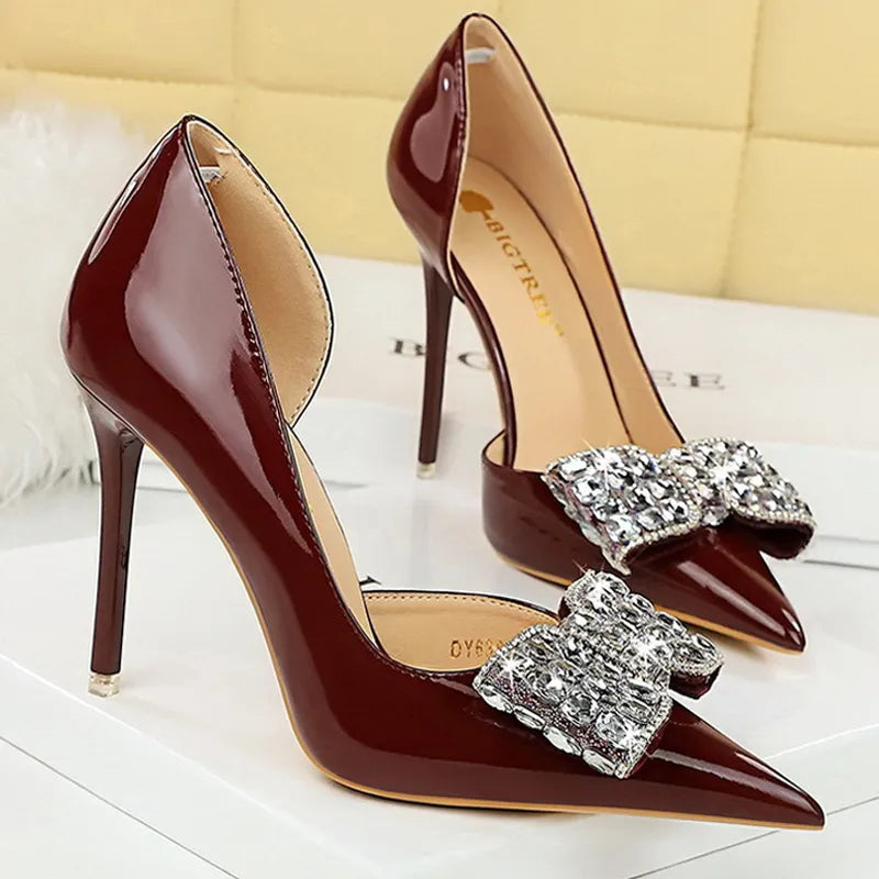 Design Rhinestone Women Pumps Patent Leather Shoes Women High Heels