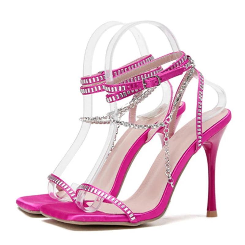 Summer  Sexy Crystal Chain Ankle Strap Sandals Women