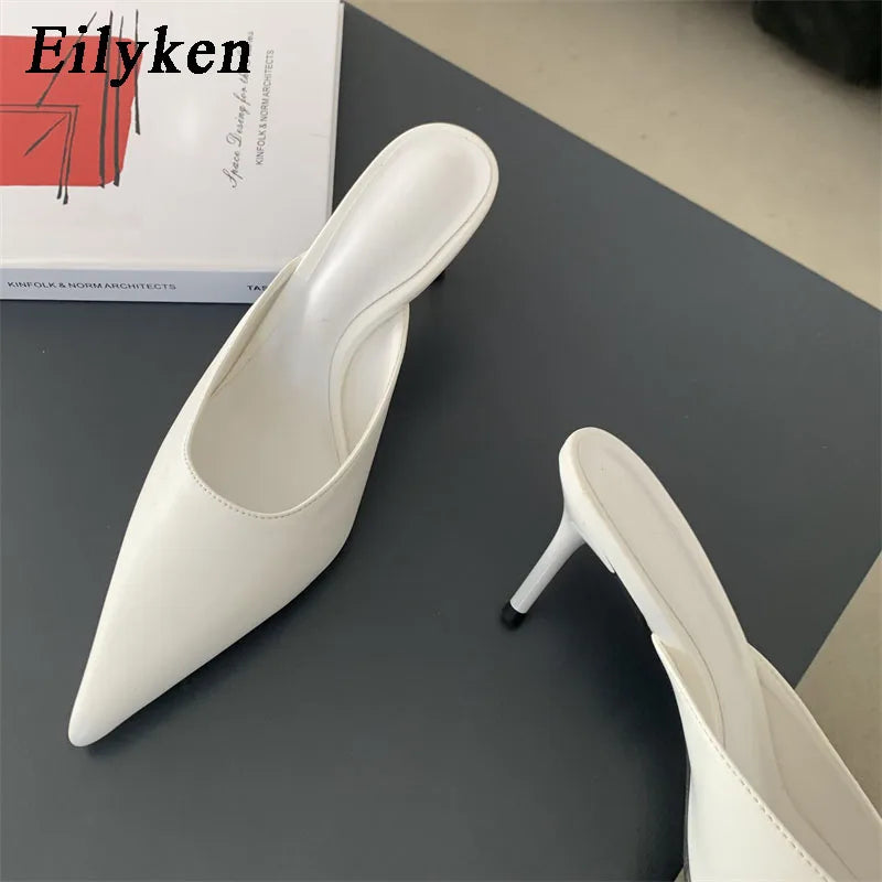 Spring New Brand Women Slipper Pointed Toe Slip On Ladies Mules Thin Low Heel