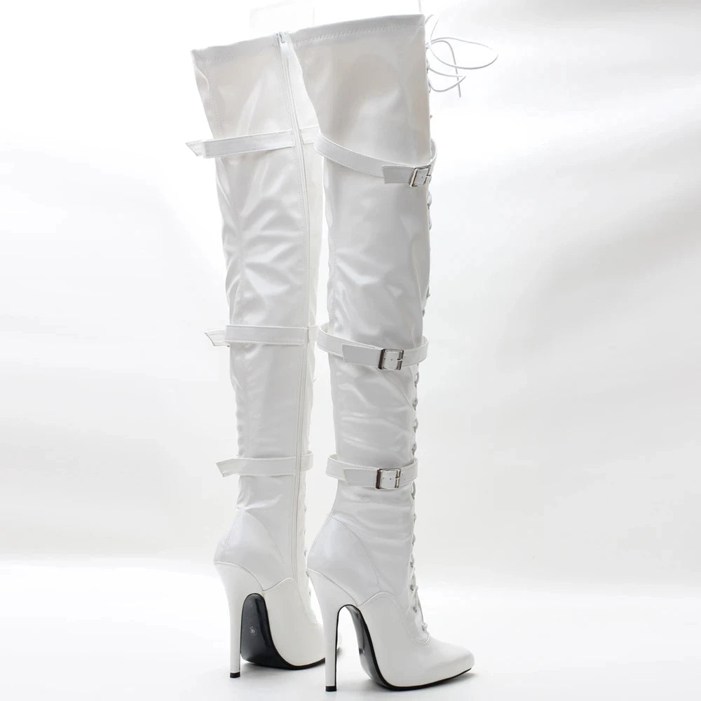 5 inch High Heel  Pointed Toe Patent Leather Over The Knee Boots  Zip Thigh Long Club Party Shoes