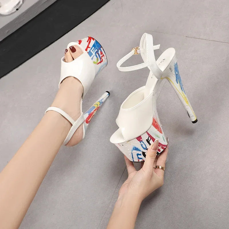 Summer Diamond Shoes Woman Luxury Sandals Platform Ladies Stripper 17cm