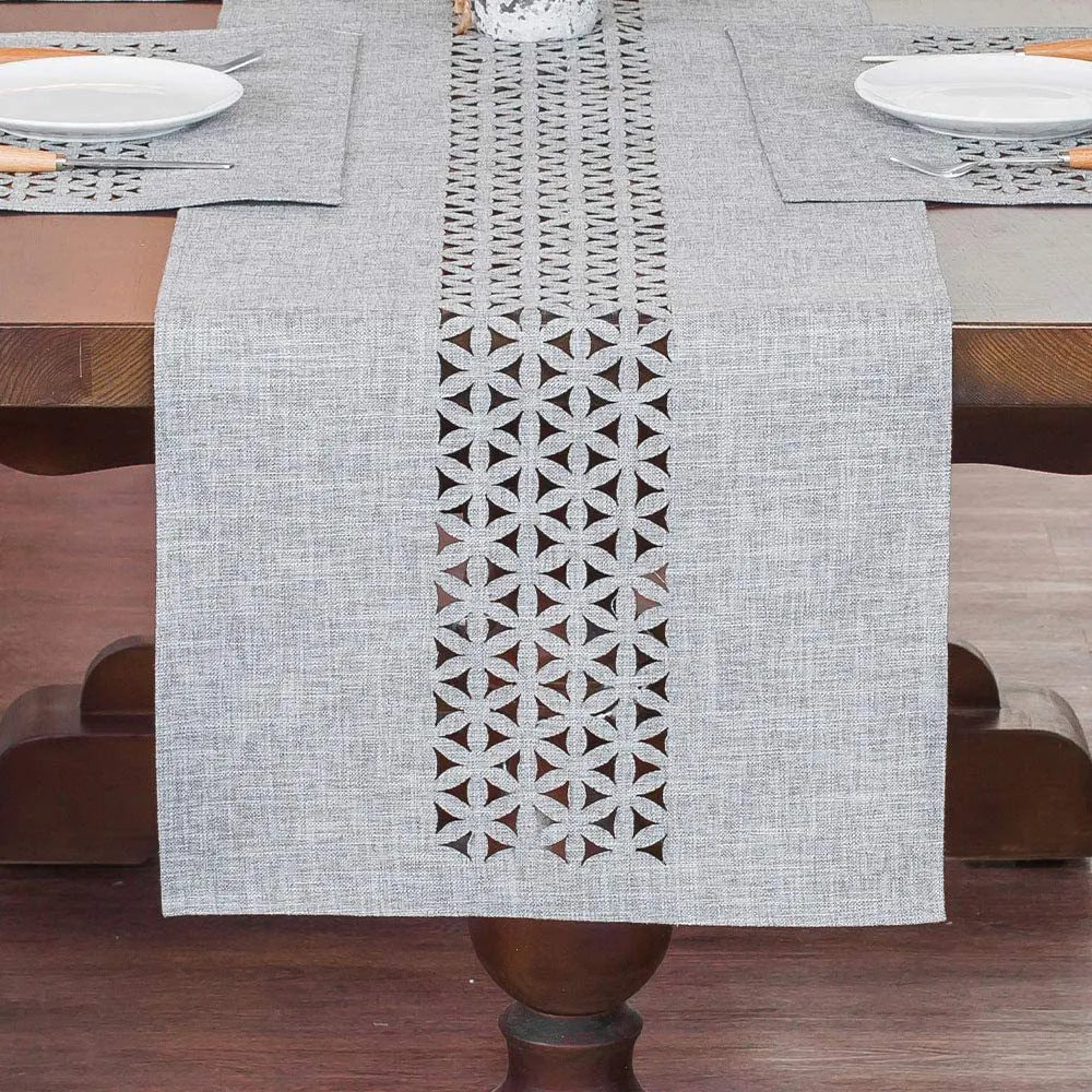 Gray Hollow Table Runner Rectangle Double Solid Fabric
