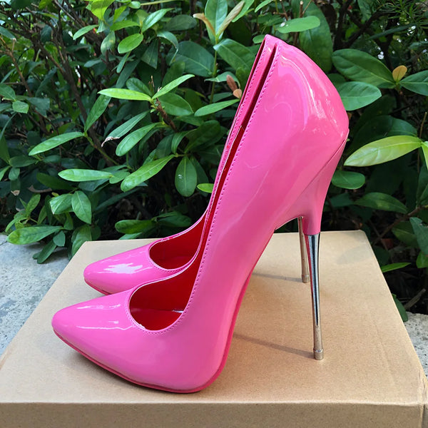 Women Pumps 16cm Extreme Metal High Heels Pink Rose Stilettos