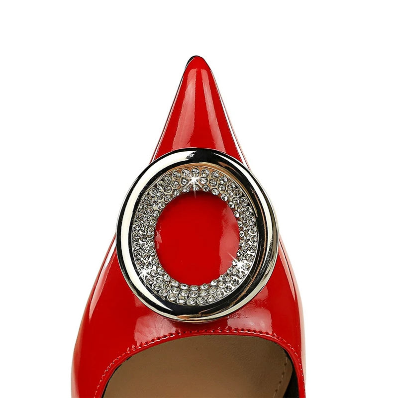 Red Women Pumps Metal Buckle High Heels Stilettos Luxury Banquet Shoes