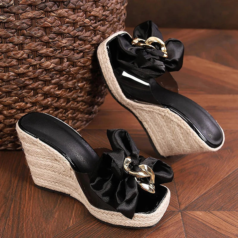 New Wedges Slippers For Women 2024 Summer Fashion Pink Butterfly-knot Designer Sandals
