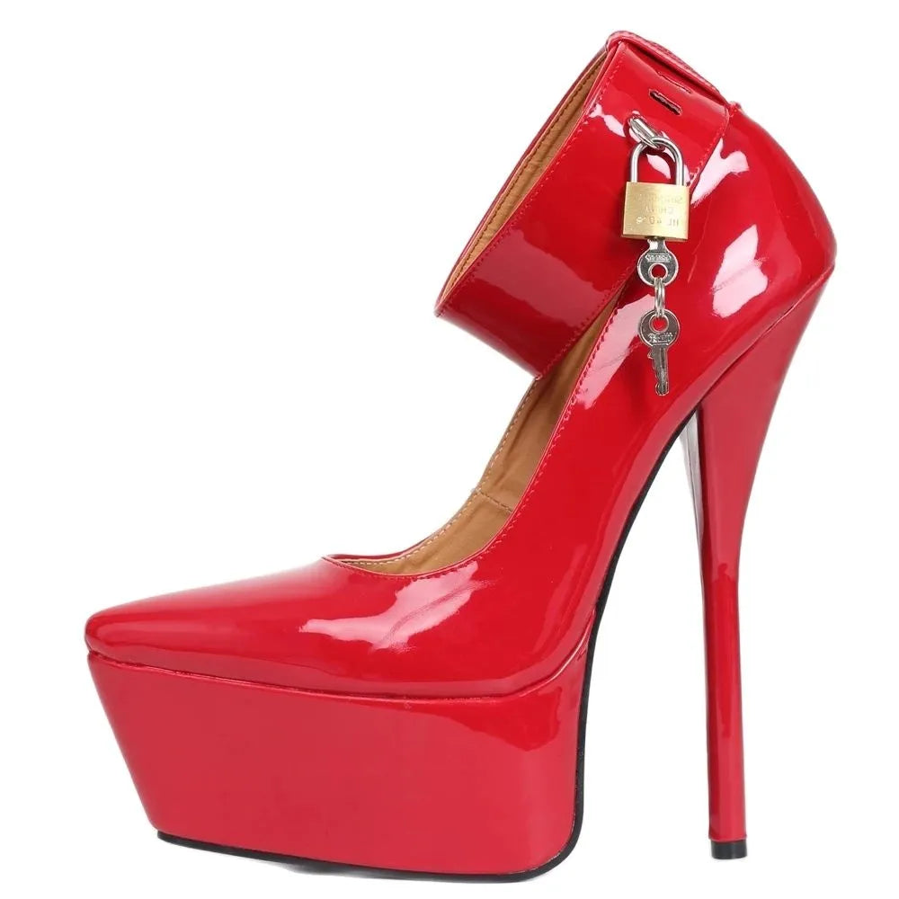Women High Heel Pumps Super High Heels Platform Lockable Ankle Strap Ladies Sexy Shoes