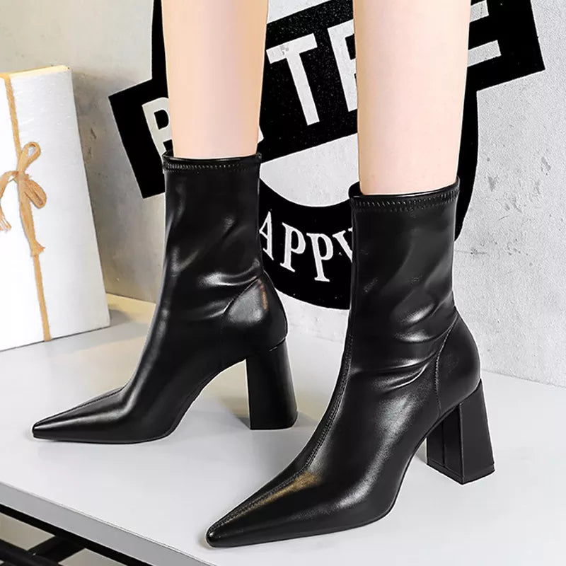 Autumn Winter Shoes Women Leather Boots Pointed Toe Heel High Heel Boots