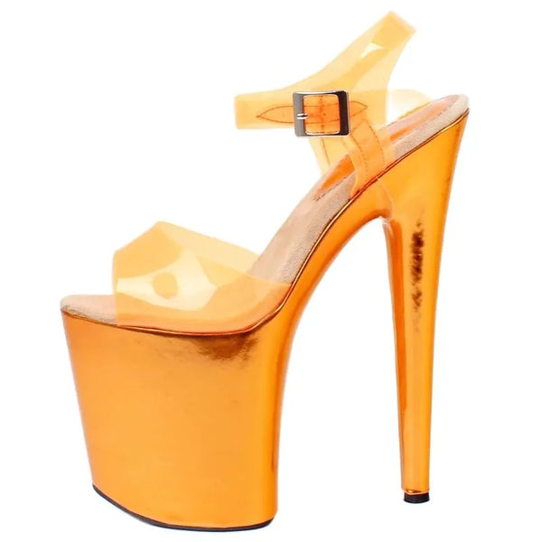 20CM Super High Heels Platform Ankle Strap Transparent PVC Women Sexy Sandals