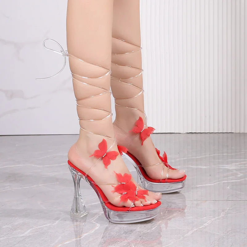 New Nightclub Party Pumps Butterfly Lace-up Summer Shoes Women