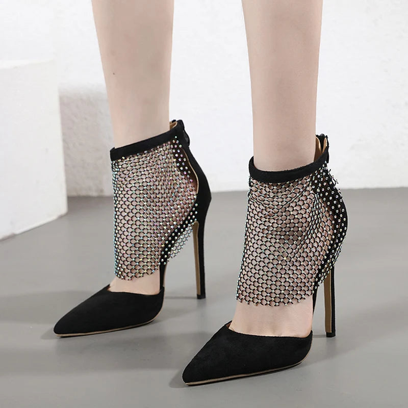 Spring Autumn New Style Crystal Mesh High Heels