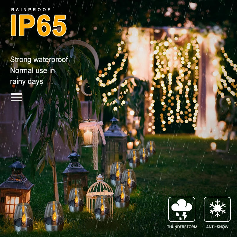 Solar Lights Outdoor Waterproof LED Candle Light Lawn Deck Night Light Decoration