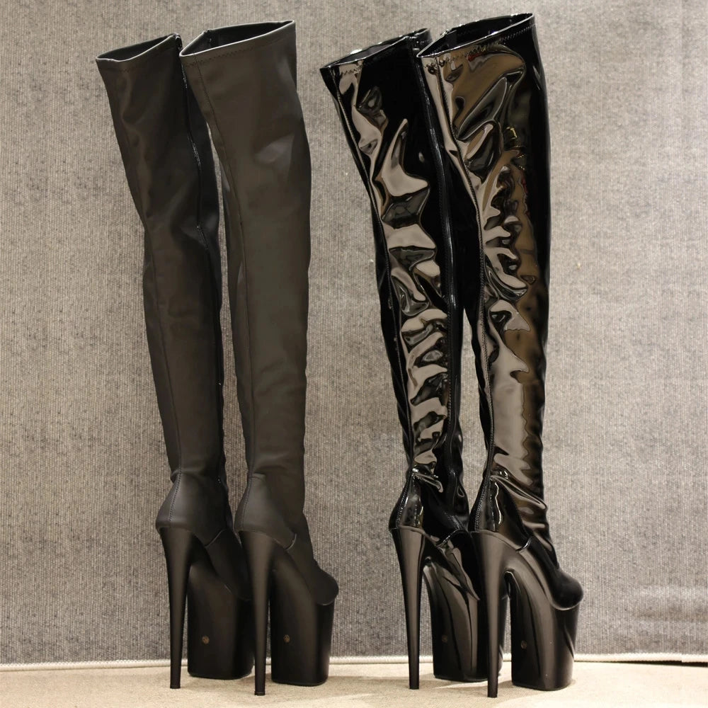Sexy Brand Over The Knee Boots 8' Super High Heel Platform Solid PU Leather Zip Women Dancer Show Cosplay Party Boots
