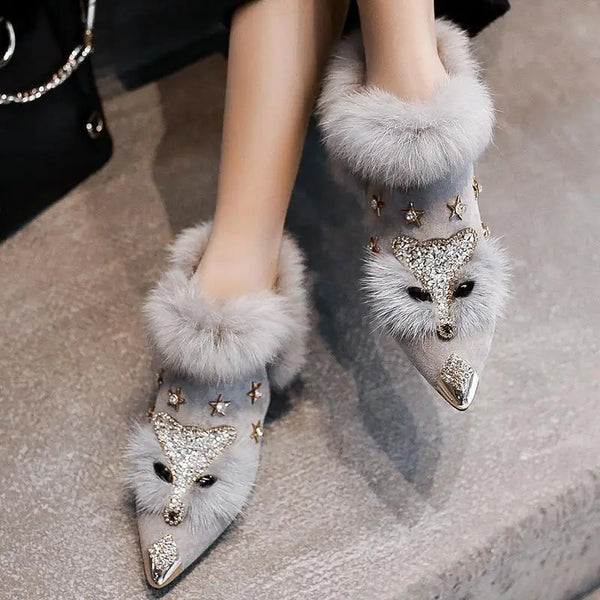 Women Ankle Boots Crystal Fox Head Women Boots