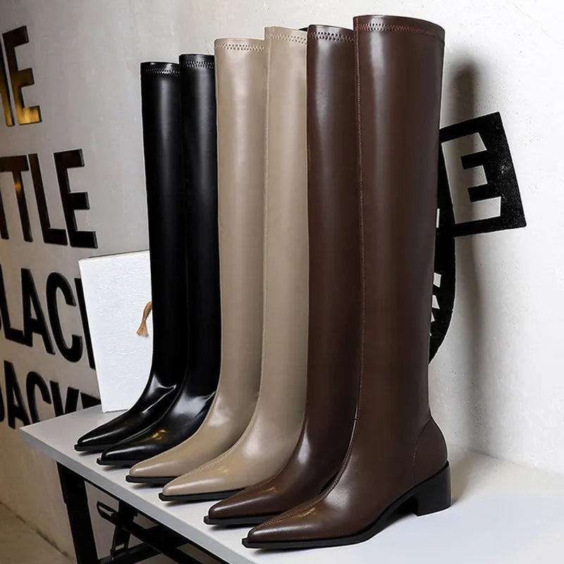 New Leather Boots Sexy Over The Knee Boots Thick Heel Long Boots Women Shoes