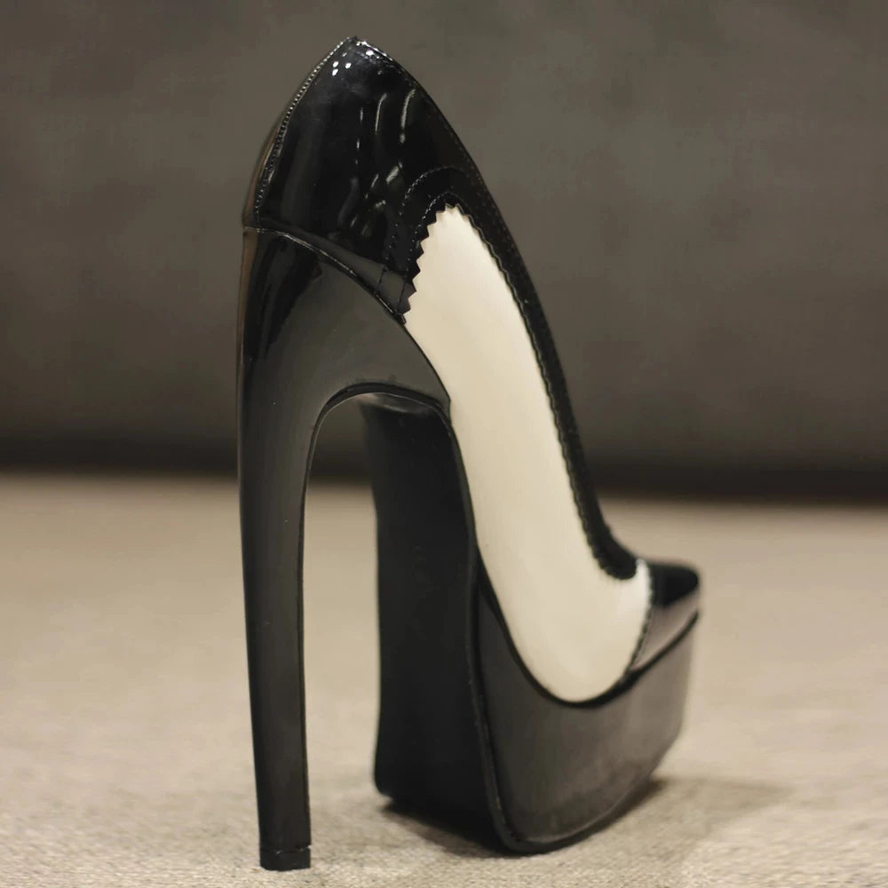Curve-Heel Pumps 18CM High Heel Platform Mixed color Pointed toe Women Sexy Fetish Shoes