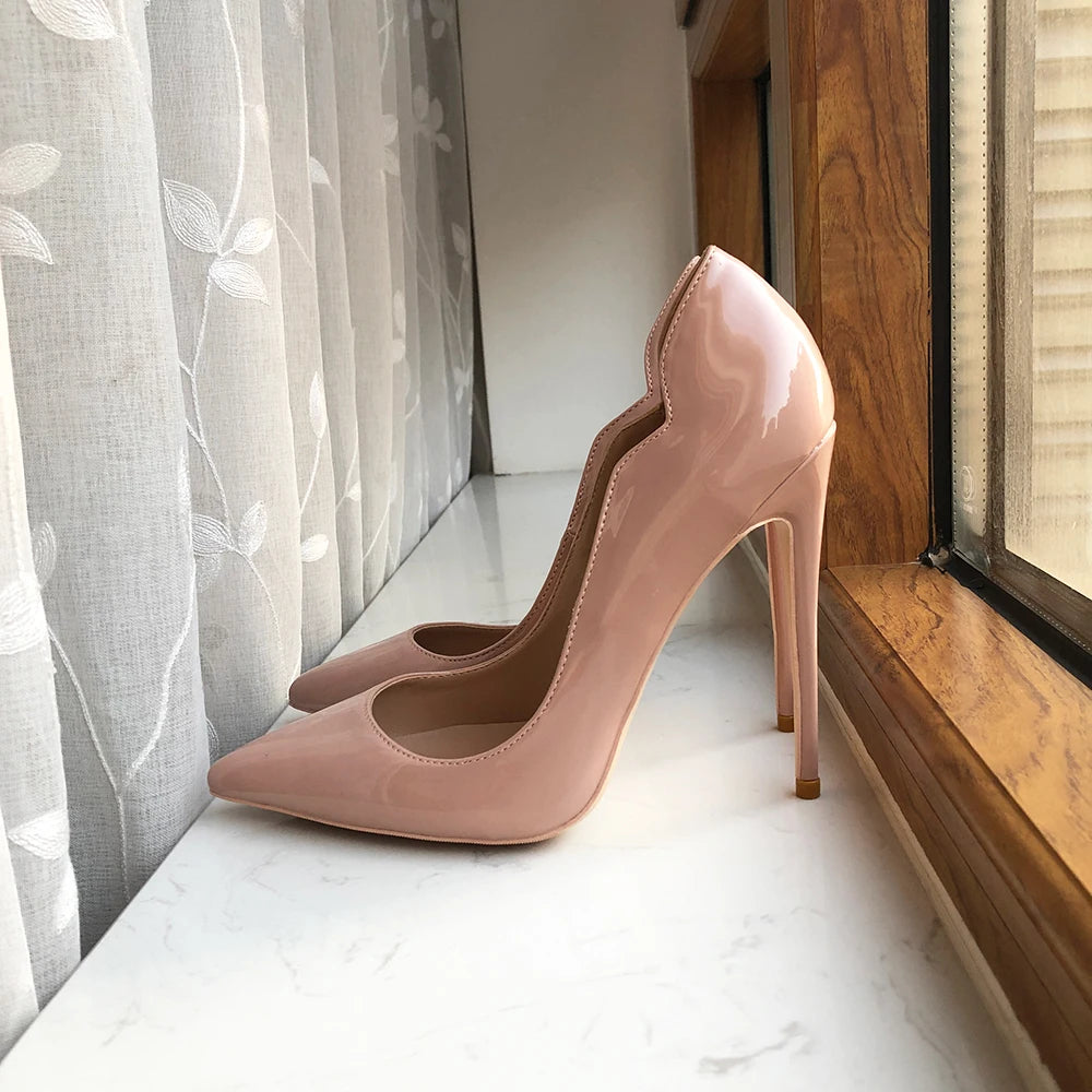 OL  Solid Nude Patent Women Pointy Toe Stiletto High Heels