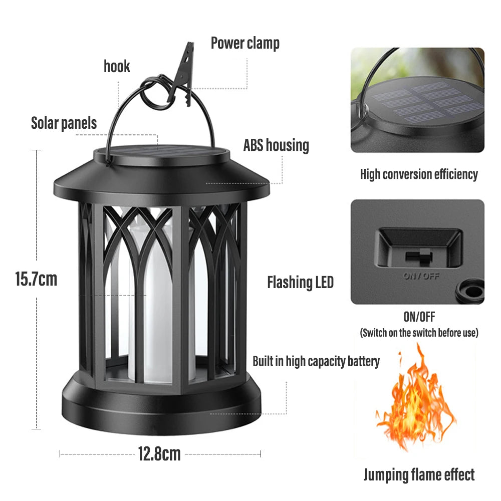 LED Solar Energy Simulation Flame Lamp with Clip Waterproof Outdoor Wall Lamp
