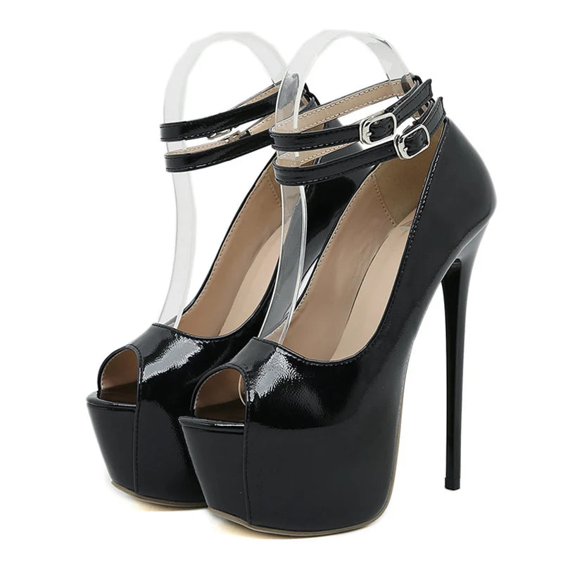 Fashion 16.5CM Design Double Buckle Strap Platform Sandals Women Pumps