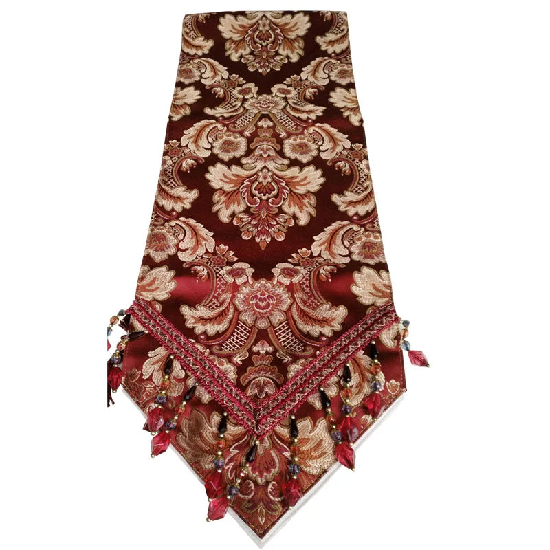 Jacquard Tassel Table Runners Polychrome Flowers Luxury Tablecloth