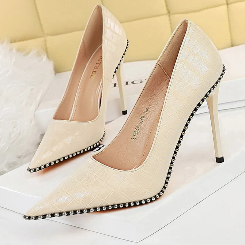 Sexy Party Rivet Woman Pumps  NHigh Heels Stiletto Pu Leather Women