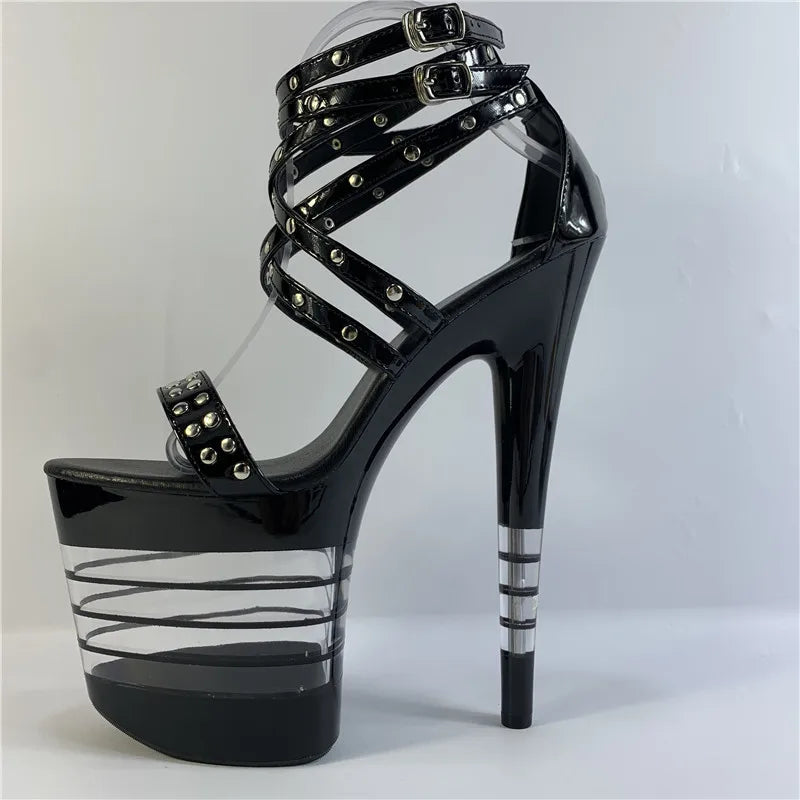 8 inch women platform Exotic Dancer shoes glitter rivets punk sandals