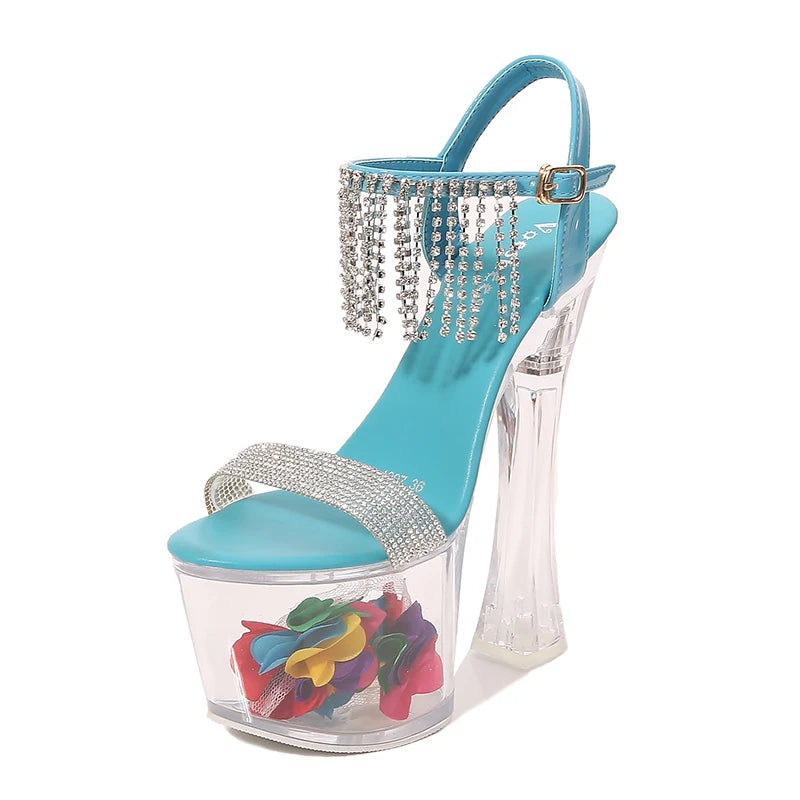 Fashion Transparent Sandals Flowers Platform Shoes For Woman