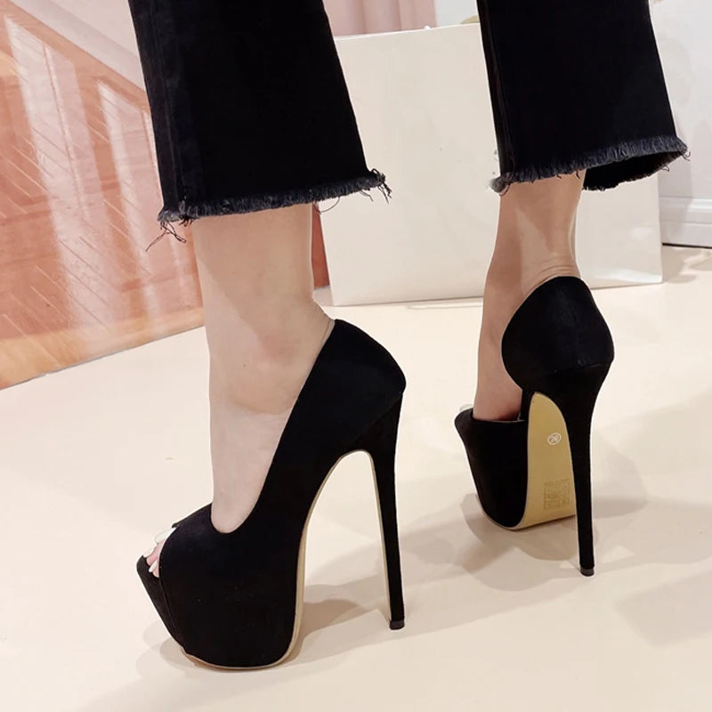 New Black Heels For Women Slingback Shallow Peep Toe Platform Pumps