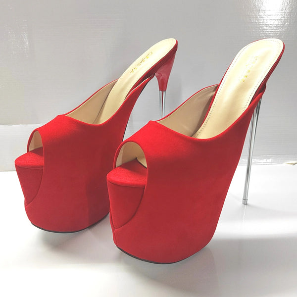 Summer Performance Red Shallow Mouth Slipper Peep Toe 19cm Thin Heels Pumps