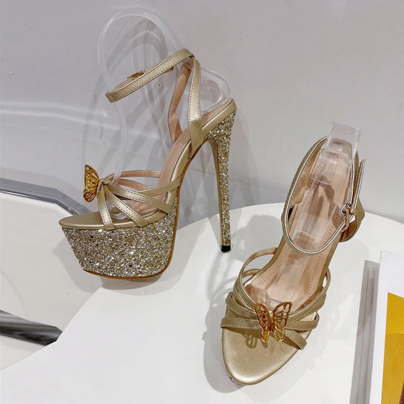 Runway Style Glitter Sequined Platform Super High Heel Party Wedding Banquet Shoes