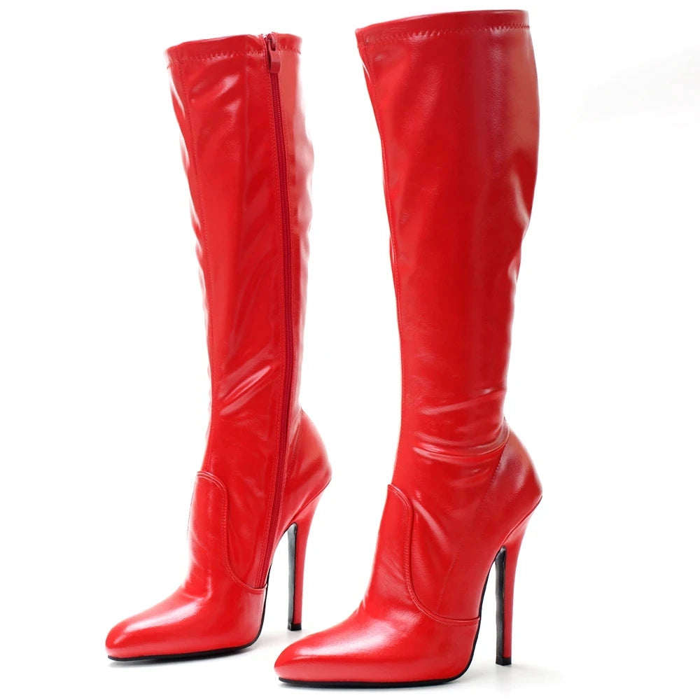 Women Classic Knee-high Boots 5 Inch High Heel Pointed Toe Solid Fashion Shoes