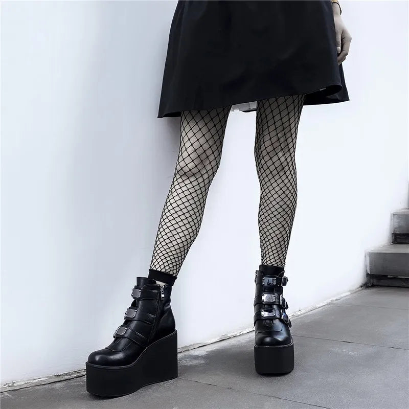 Punk Style Black Matte Ankle Boots