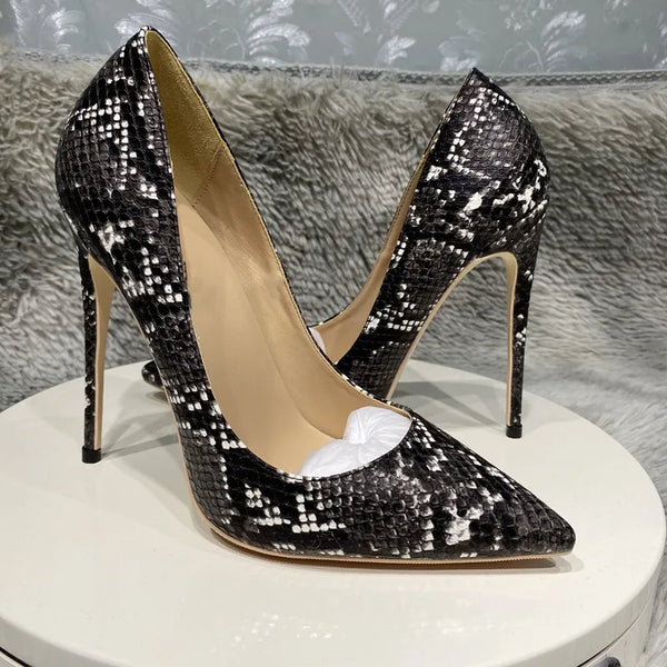 Black 12cm sexy shoes high heels snake pattern shoes