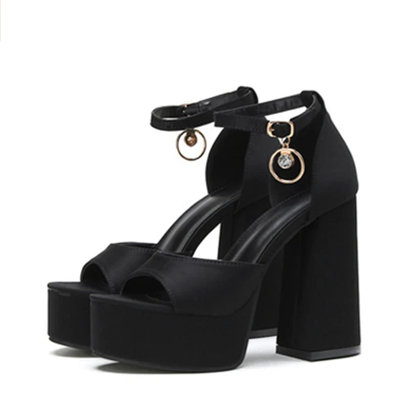 Summer Peep Toe Ankle Strap Sandals Women Sexy Thick High Heels