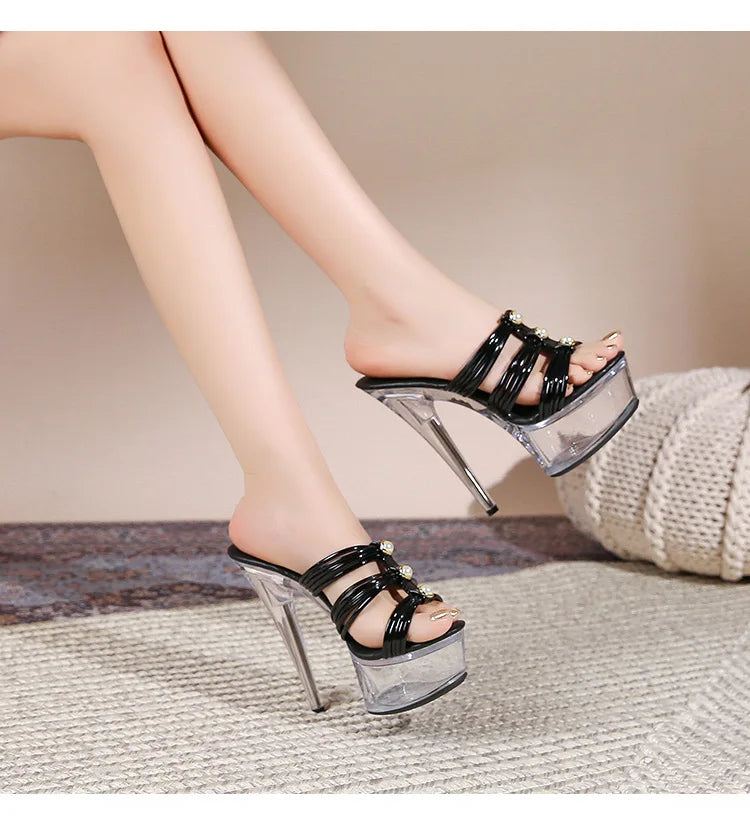 Fashion Women's Sandals Patent Leather 17CM Thin High Heels Pumps