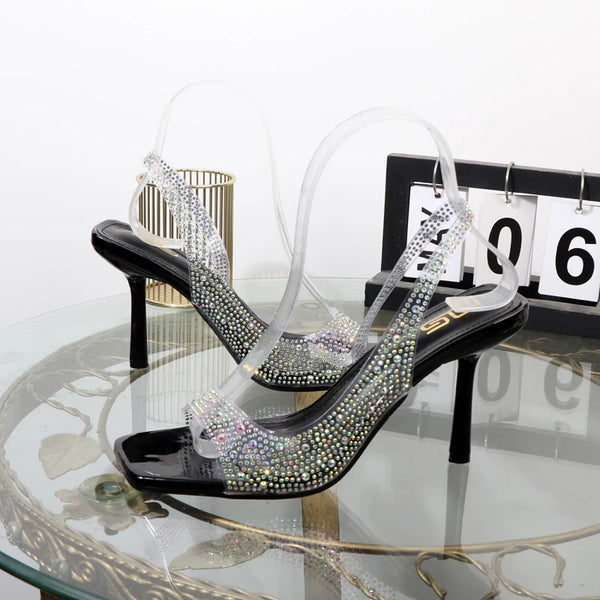 Transparent high-heeled shoes  Summer rhinestone Luxury elegance women's shoes