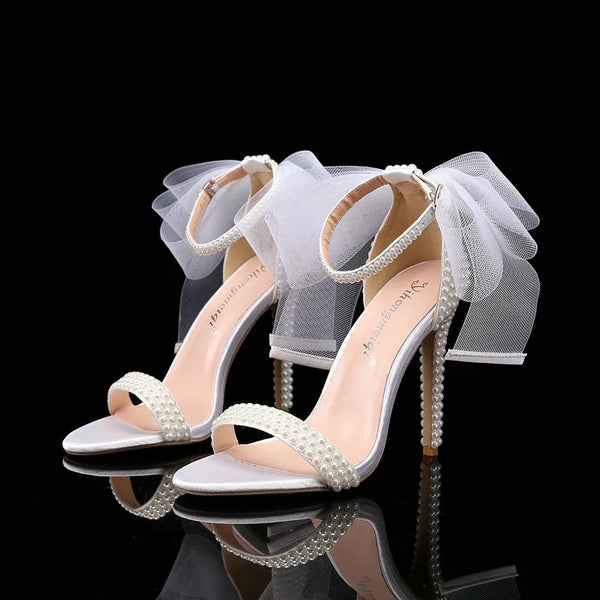 Fish Mouth High Heels Shallow Mouth Rhinestone Pearl Sandals