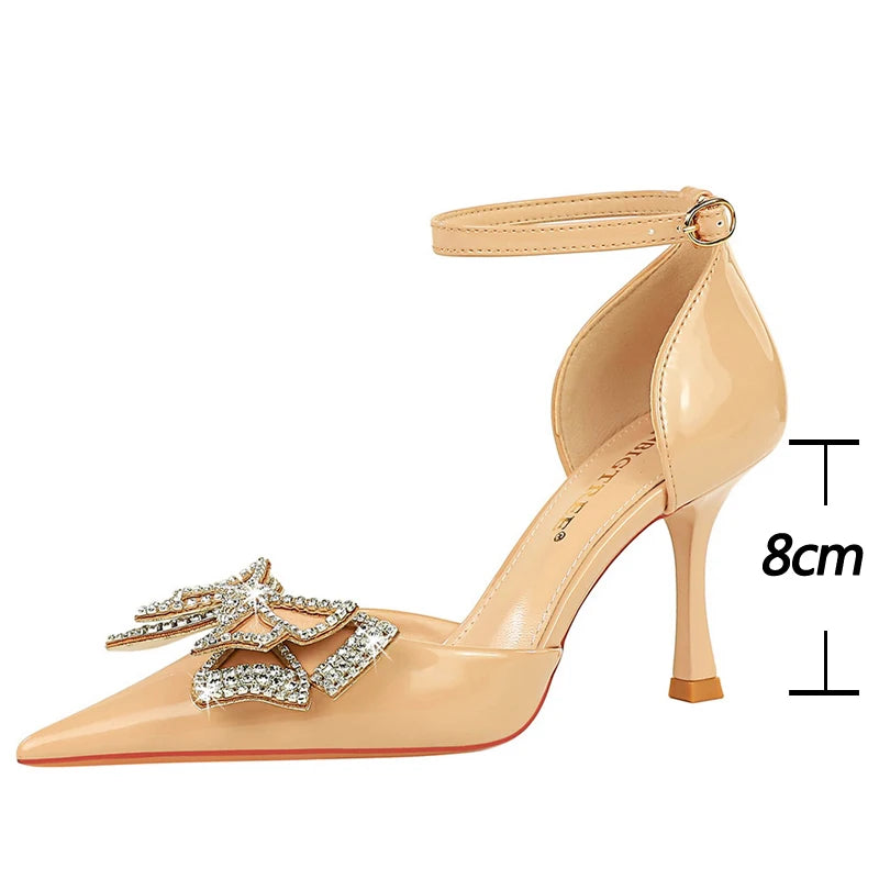 Summer Women Sandals Luxury High Heels Rhinestone Bowknot Design Women